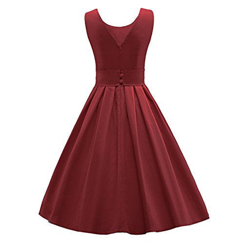 LUOUSE Sommer Damen Ohne Arm Kleid Dress Vintage kleid Junger abendkleid,WineRed,S - 3