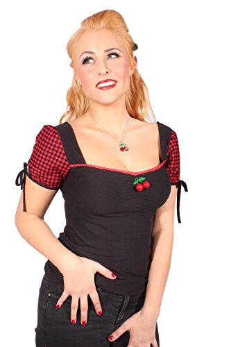 SugarShock Damen fifties Gingham rockabilly Cherry Karo Puffärmel Kirschen Carmen Shirt S - 