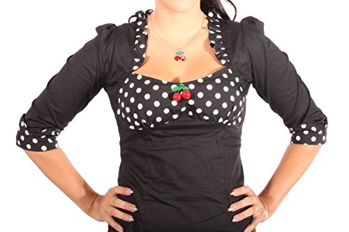 SugarShock Damen POLKA DOTS Ruffle Kirschen Rockabilly pin up 3/4arm Rüschen Bluse sw XXL - 