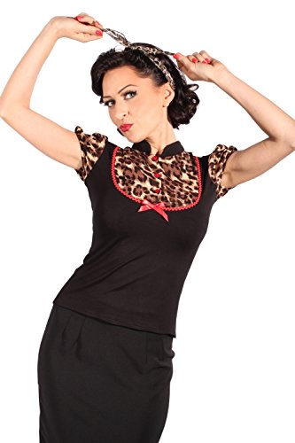 Retro Puffärmel Leoparden pin up Rockabilly Leo Bluse T-Shirt schwarz L - 