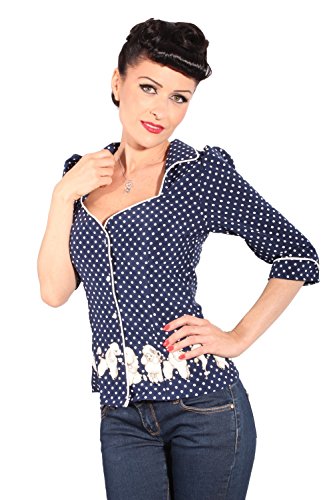 SugarShock Damen Polka Dots Retro Rockabilly Puffarm Pudel Punkte 3/4arm Bluse blau S - 