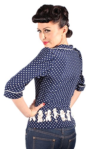 SugarShock Damen Polka Dots Retro Rockabilly Puffarm Pudel Punkte 3/4arm Bluse blau S - 