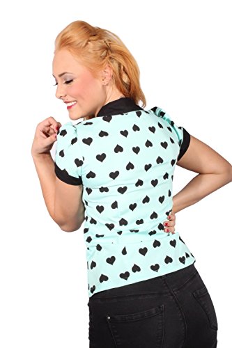 Herz Rockabilly Puffarm Bubikragen kurzarm Biesen PLISSEE Bluse mint - 