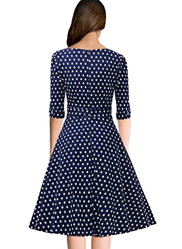 Miusol Elegant 50er Jahre Retro Polka Dots?Rockabilly Cocktailkleid Party Stretch Kleid Blau Gr.M - 2