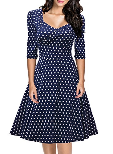 Miusol Elegant 50er Jahre Retro Polka Dots?Rockabilly Cocktailkleid Party Stretch Kleid Blau Gr.M - 3