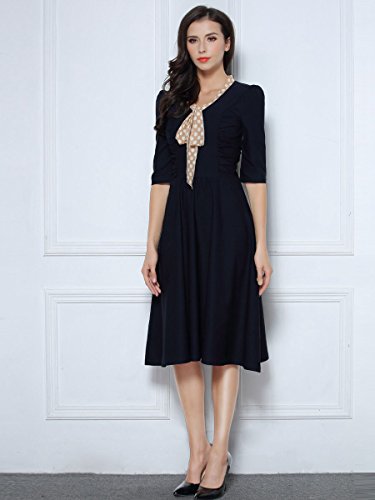 Miusol Damen V-Ausschnitt Schleife Cocktailkleid Faltenrock 50er 60er Jahr Party Stretch-Kleid - 5