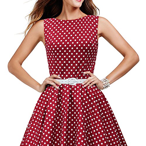 Black Butterfly 'Audrey' Vintage Polka-Dots Kleid im 50er-Jahre-Stil (Burgunderrot, EUR 42 - L) -