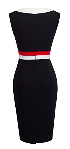 HOMEYEE Frauen elegante ärmellose Revers Hohe Taille schlanke Bodycon formale Retro Vintage Kleid B314(EU 38 = Size M,Schwarz) - 