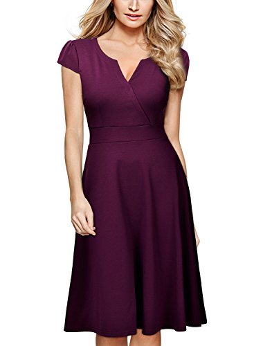 Miusol Damen Cocktailkleid 50er Vintag Style Swing A-Linie Abendkleid Lila Gr.XXL - 