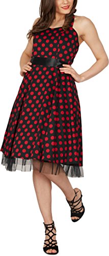 Black Butterfly ‚Rhya‘ Vintage Polka-Dots Kleid im 50er-Jahre-Stil (Schwarz – Rote Punkte, EUR 38 – S) - 6