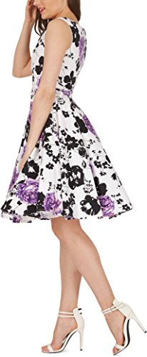 Black Butterfly ‚Audrey‘ Vintage Serenity Kleid im 50er-Jahre-Stil (Weiß & Lila, EUR 52 – 5XL) - 2