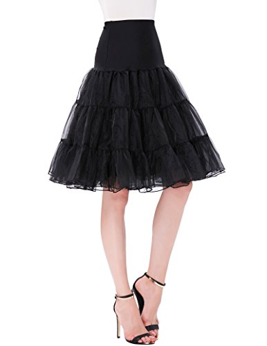 Damen 50s vintage petticoat rockabilly schwarz festliche röcke unterrock kurze reifröcke S - 2