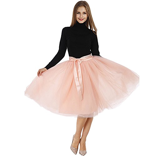 Upgrow Rock Tutu Tuturock Tütü Petticoat Tüllrock 7 Schichten Gummizug für Karneval, Party und Hochzeit (Pink) - 