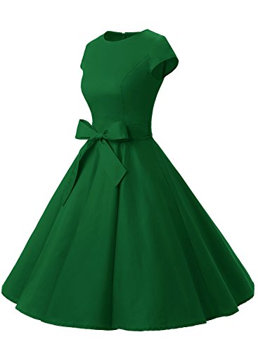 Dressystar Damen Vintage 50er Cap Sleeves Dot Einfarbig Rockabilly Swing Kleider S Armeegrün - 2