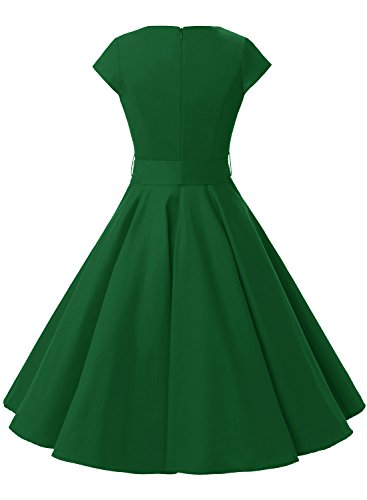 Dressystar Damen Vintage 50er Cap Sleeves Dot Einfarbig Rockabilly Swing Kleider S Armeegrün - 4