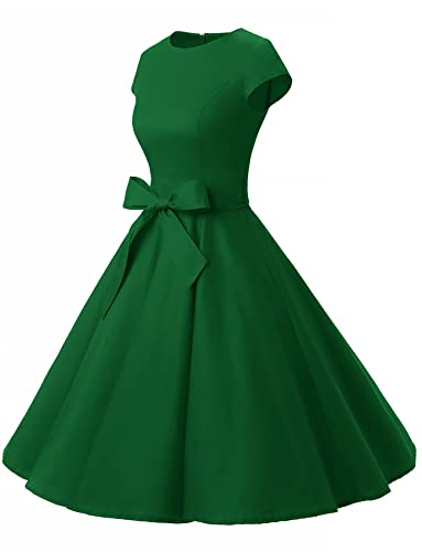 Dressystar Damen Vintage 50er Cap Sleeves Dot Einfarbig Rockabilly Swing Kleider S Armeegrün - 2