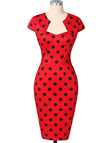 50er Jahre Kleid Vntage & Rockabilly Stil knielang kurzarm Polka Dot Kleid ~ rot - 5