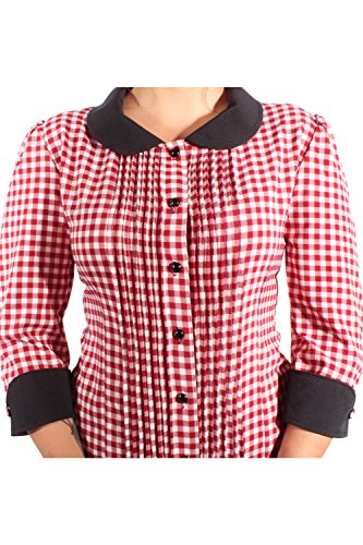 SugarShock Damen Rockabilly Puffarm Bubikragen GINGHAM Biesen PLISSEE Karo Bluse XXL - 