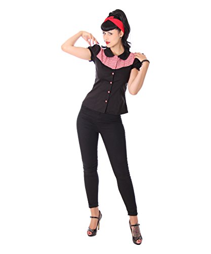 SugarShock Kaja Rockabilly 50er Pin Up retro Gingham Karo Bubikragen Bluse - 