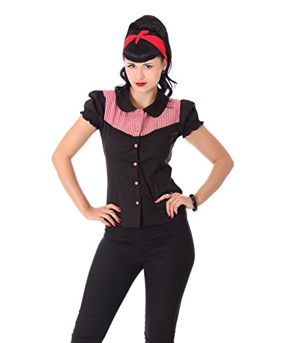 SugarShock Kaja Rockabilly 50er Pin Up retro Gingham Karo Bubikragen Bluse - 