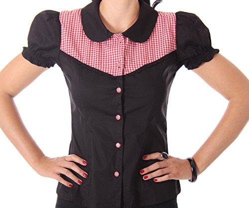 SugarShock Kaja Rockabilly 50er Pin Up retro Gingham Karo Bubikragen Bluse - 