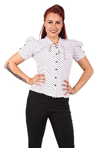 SugarShock Damen retro POLKA DOTS Prinzessin Puffärmel Schleifen Bluse Schluppenbluse M - 