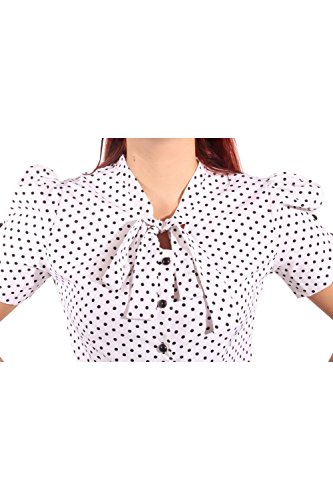 SugarShock Damen retro POLKA DOTS Prinzessin Puffärmel Schleifen Bluse Schluppenbluse M - 