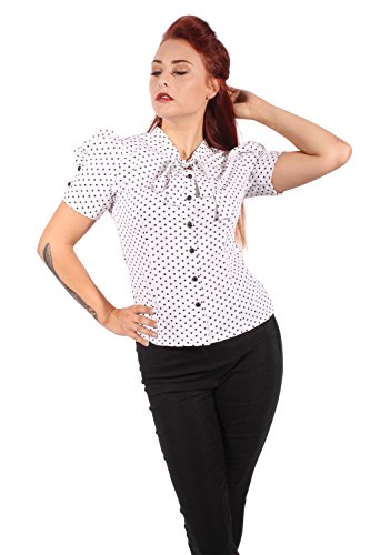 SugarShock Damen retro POLKA DOTS Prinzessin Puffärmel Schleifen Bluse Schluppenbluse M - 