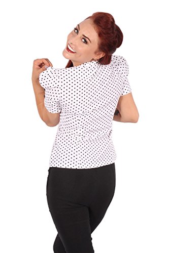 SugarShock Damen retro POLKA DOTS Prinzessin Puffärmel Schleifen Bluse Schluppenbluse M - 