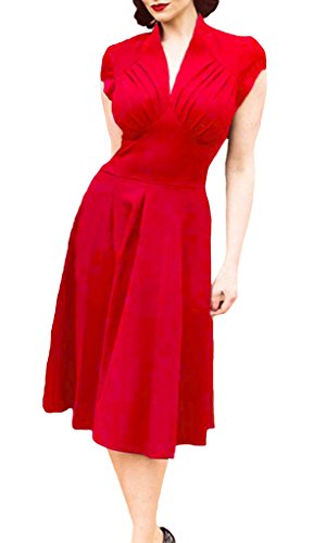 Smile YKK klassisches Design Damen Kurze Aermel Skaterkleid Cocktailkleid Party Kleid M Rot - 