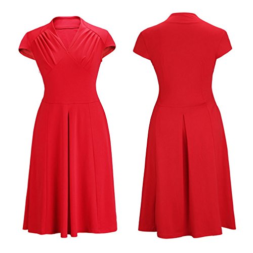 Smile YKK klassisches Design Damen Kurze Aermel Skaterkleid Cocktailkleid Party Kleid M Rot - 