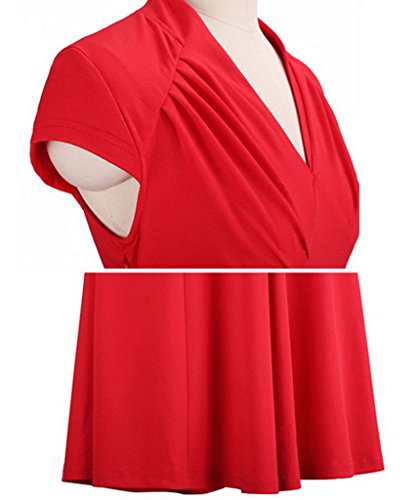 Smile YKK klassisches Design Damen Kurze Aermel Skaterkleid Cocktailkleid Party Kleid M Rot - 