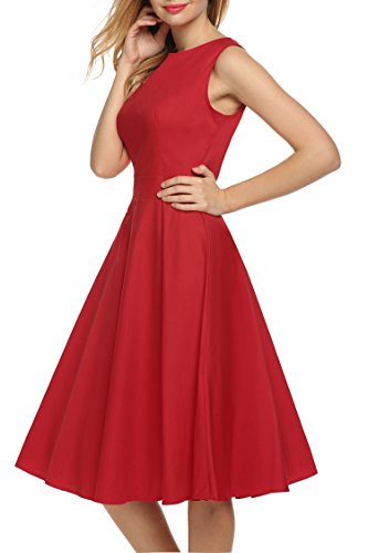 ACEVOG Elegant Damen Aermellose 1950er Retro Vintage Floral Party Cocktailkleider Abendkleider Sommerkleid Knielang - 