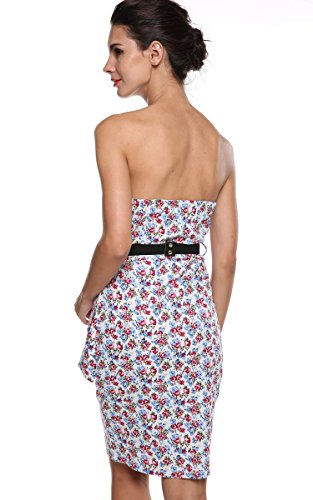 ACEVOG Damen Trägerlose Floral Abendkleider Party Bodycon Cocktailkleider Rückenfrei Abschlussballkleid mit Gürtel Schößchen Vintage Kurz -