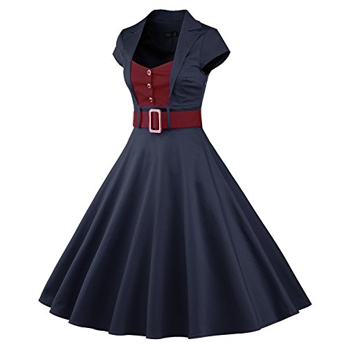 iLover 50s Retro vintage Rockabilly kleid Hepburn Stil shirt Partykleid Cocktailkleid - 2