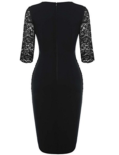 ANGVNS Damen Abendkleid V-Ausschnitt Kleid Spitzen 3/4 Arm Wickelkleid Etuikleid Cocktailkleid - 