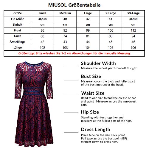 Miusol Spitzen Abendkleid 3/4 Arm Knielang für Hochzeit Brautjungfer Ballkleider - 3