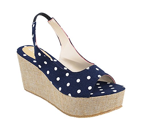 Cute SAILOR Polka Dots 50s Punkte Keilabsatz / Wedges - Blau Rockabilly - 