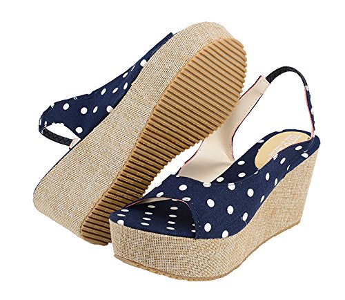 Cute SAILOR Polka Dots 50s Punkte Keilabsatz / Wedges - Blau Rockabilly - 