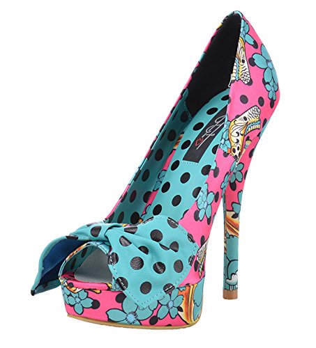 Iron Fist FIESTA SKULL Peep Toe Platform Polka Dots HIGH HEELS Rockabilly - 