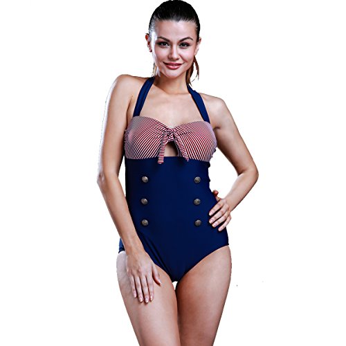 Frauen 50’s Vintage Damen Retro Bandeau One Piece Bademode Bikini High Waist Plus Size Badeanzug Bauchweg - 4