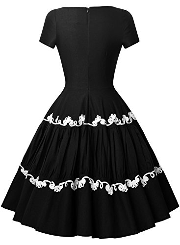 Miusol 50er Retro Rockabilly Kleid Audrey Hepburn Schwingen Bestickt Cocktailkleid Abendkleid Schwarz Gr.S - 