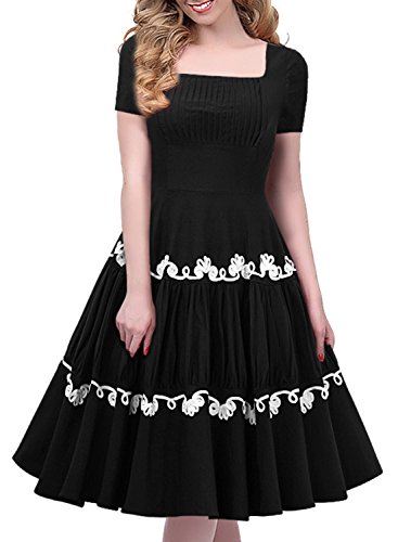 Miusol 50er Retro Rockabilly Kleid Audrey Hepburn Schwingen Bestickt Cocktailkleid Abendkleid Schwarz Gr.S - 