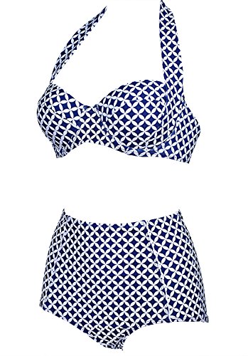 Damen Retro Badeanzug Bademode Bikini Set blau Label XXXL(EU 42-44) - 