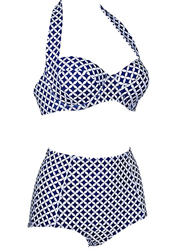 Damen Retro Badeanzug Bademode Bikini Set blau Label XXXL(EU 42-44) - 