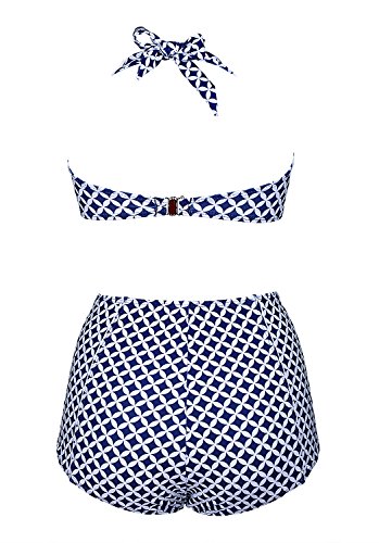 Damen Retro Badeanzug Bademode Bikini Set blau Label XXXL(EU 42-44) - 