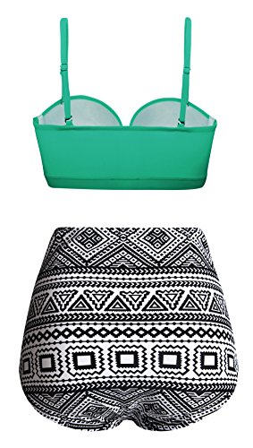 Angerella Damen Vintage Geometrischer Druck Unterseite Hohe Taille Badeanzug Bikini Set - 3