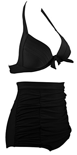 Angerella Vintage Bademode mit Faltenwurf hohe Taille Bikini Set (SST016-B1-L) - 2