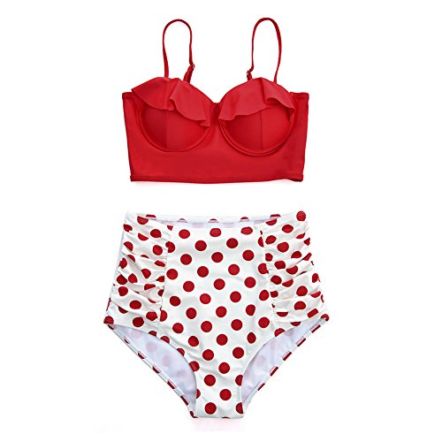 FeelinGirl Damen Retro Badeanzug Bademode Bikini Set hohe Teillen - 