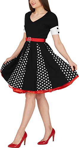 BlackButterfly 'Kelly' Vintage Polka-Dots Swingkleid (Schwarz, EUR 48 - 3XL) -